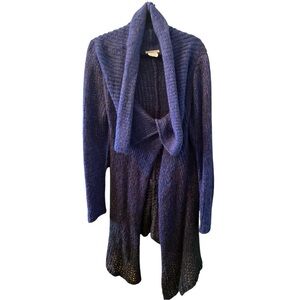 Sarah Pacini Long Purple Wool Blend Cardigan OS Made in Italy